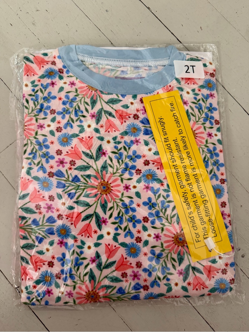 Toddler Floral Pajama Set with Light Blue Trim - Pink Floral (2T)
